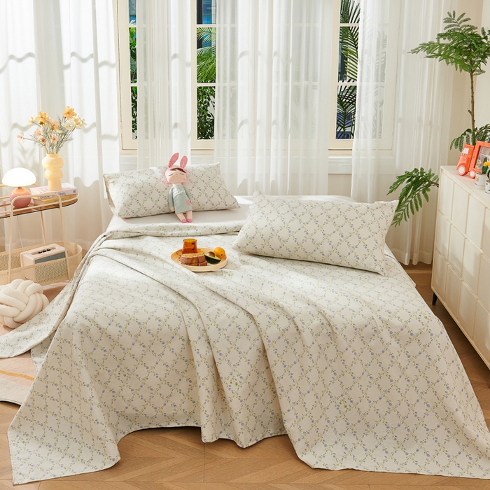 91家纺网 家纺一手货源 找家纺 爱彼家纺 2026新款原棉老粗布烫画老粗布印花系列单床单凉席席子三件套 菱形诺溪