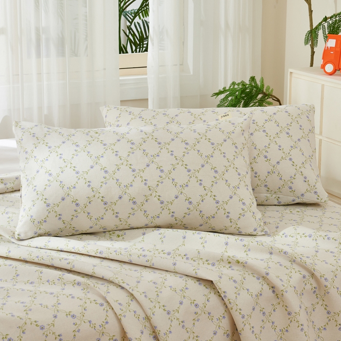 91家纺网 家纺一手货源 找家纺 爱彼家纺 2026新款原棉老粗布烫画老粗布印花系列单床单凉席席子三件套 菱形诺溪