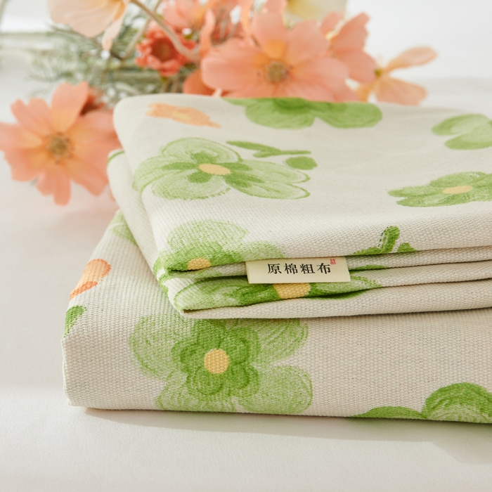 爱彼家纺 2026新款原棉老粗布烫画老粗布印花系列单床单凉席席子三件套 绿朵花香