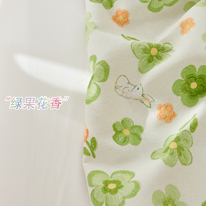 91家纺网 家纺一手货源 找家纺 爱彼家纺 2026新款原棉老粗布烫画老粗布印花系列单床单凉席席子三件套 绿朵花香