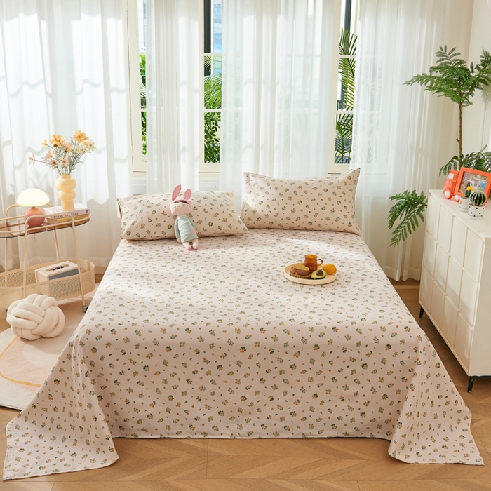 91家纺网 家纺一手货源 找家纺 爱彼家纺 2026新款原棉老粗布烫画老粗布印花系列单床单凉席席子三件套 清新碎花