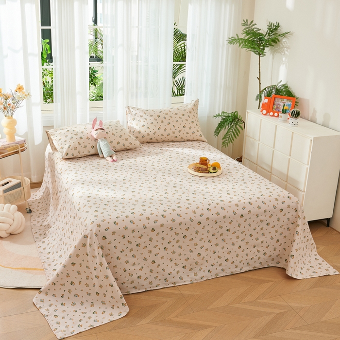 91家纺网 家纺一手货源 找家纺 爱彼家纺 2026新款原棉老粗布烫画老粗布印花系列单床单凉席席子三件套 清新碎花