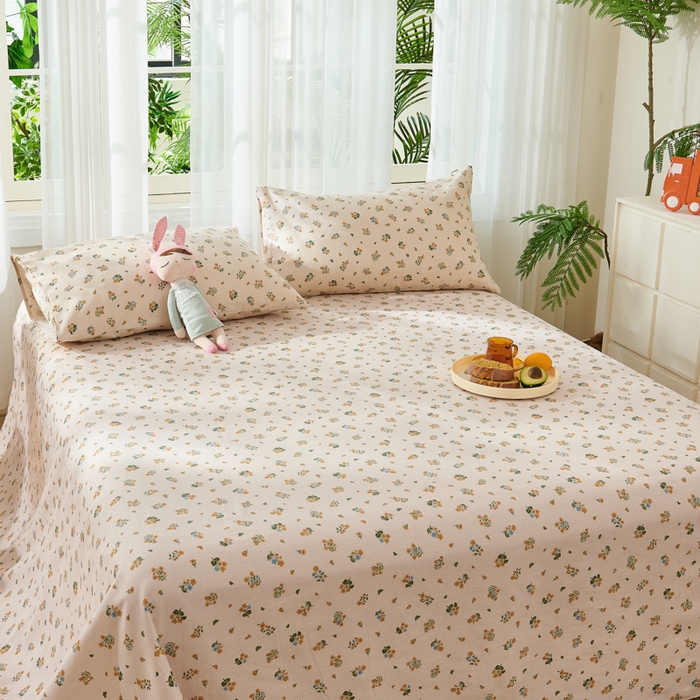 91家纺网 家纺一手货源 找家纺 爱彼家纺 2026新款原棉老粗布烫画老粗布印花系列单床单凉席席子三件套 清新碎花