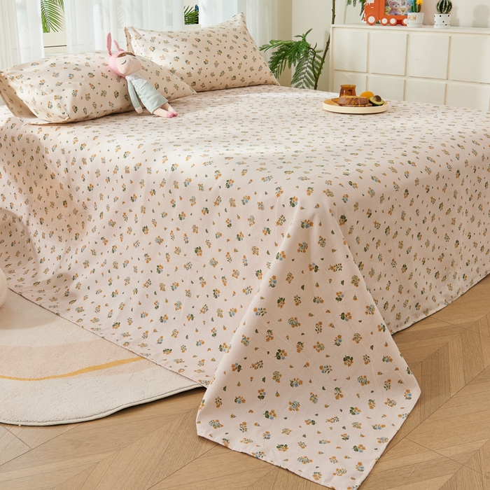 91家纺网 家纺一手货源 找家纺 爱彼家纺 2026新款原棉老粗布烫画老粗布印花系列单床单凉席席子三件套 清新碎花