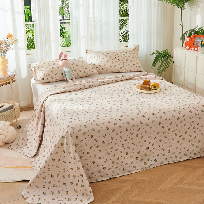 91家纺网 家纺一手货源 找家纺 爱彼家纺 2026新款原棉老粗布烫画老粗布印花系列单床单凉席席子三件套 清新碎花