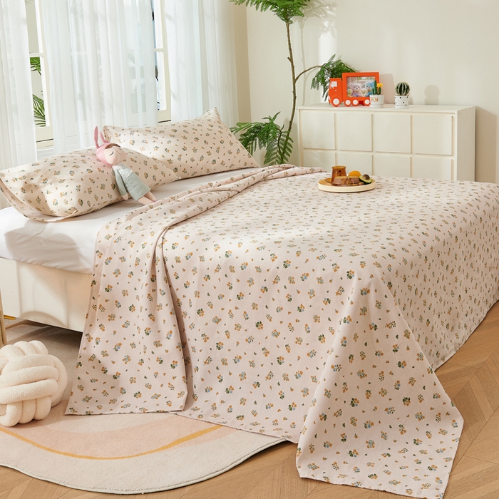 91家纺网 家纺一手货源 找家纺 爱彼家纺 2026新款原棉老粗布烫画老粗布印花系列单床单凉席席子三件套 清新碎花