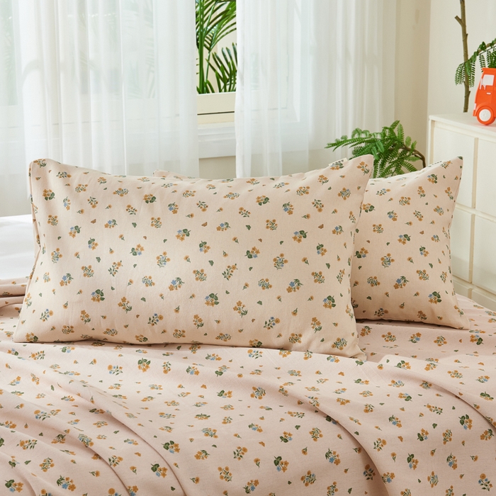 91家纺网 家纺一手货源 找家纺 爱彼家纺 2026新款原棉老粗布烫画老粗布印花系列单床单凉席席子三件套 清新碎花