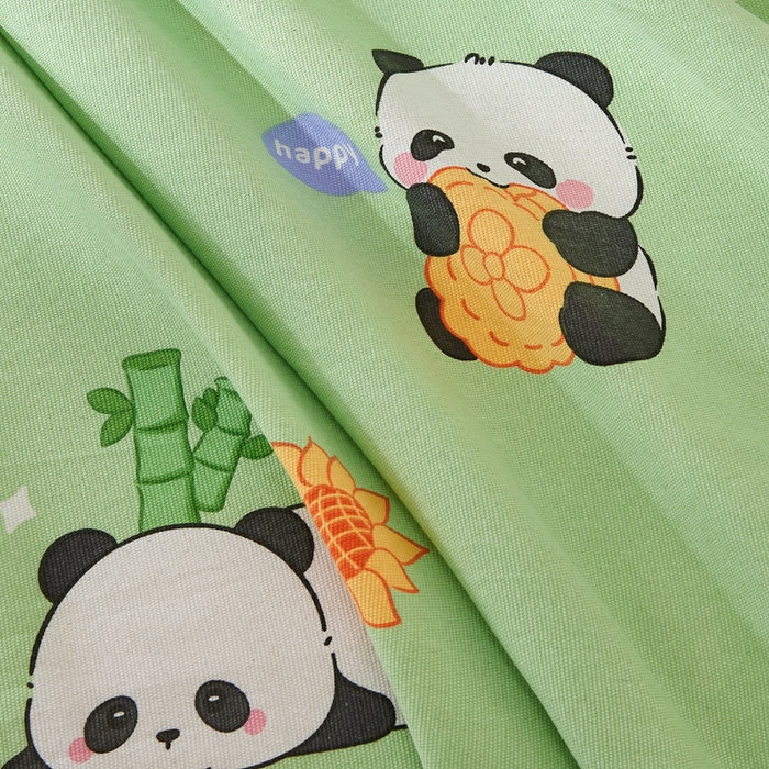 91家纺网 家纺一手货源 找家纺 爱彼家纺 2026新款原棉老粗布烫画老粗布印花系列单床单凉席席子三件套 熊猫乐园