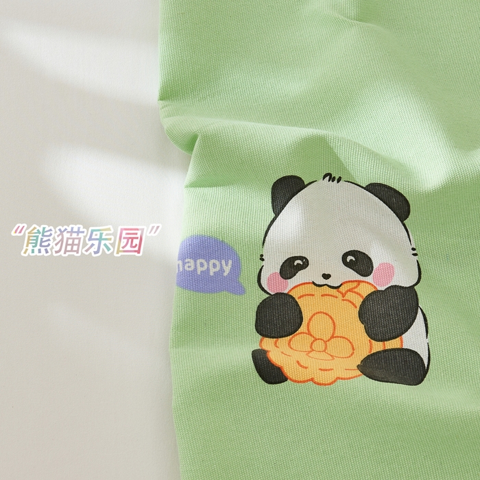 91家纺网 家纺一手货源 找家纺 爱彼家纺 2026新款原棉老粗布烫画老粗布印花系列单床单凉席席子三件套 熊猫乐园