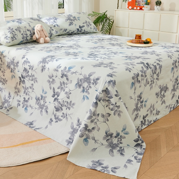 91家纺网 家纺一手货源 找家纺 爱彼家纺 2026新款原棉老粗布烫画老粗布印花系列单床单凉席席子三件套 叶落缤纷