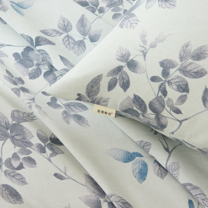 91家纺网 家纺一手货源 找家纺 爱彼家纺 2026新款原棉老粗布烫画老粗布印花系列单床单凉席席子三件套 叶落缤纷