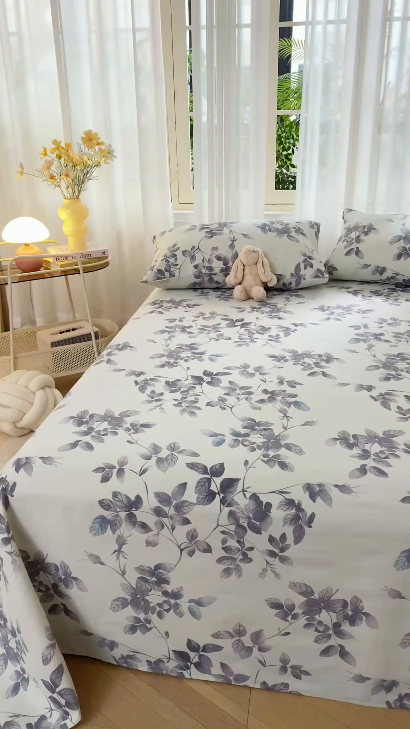 91家纺网 家纺一手货源 找家纺 爱彼家纺 2026新款原棉老粗布烫画老粗布印花系列单床单凉席席子三件套 叶落缤纷