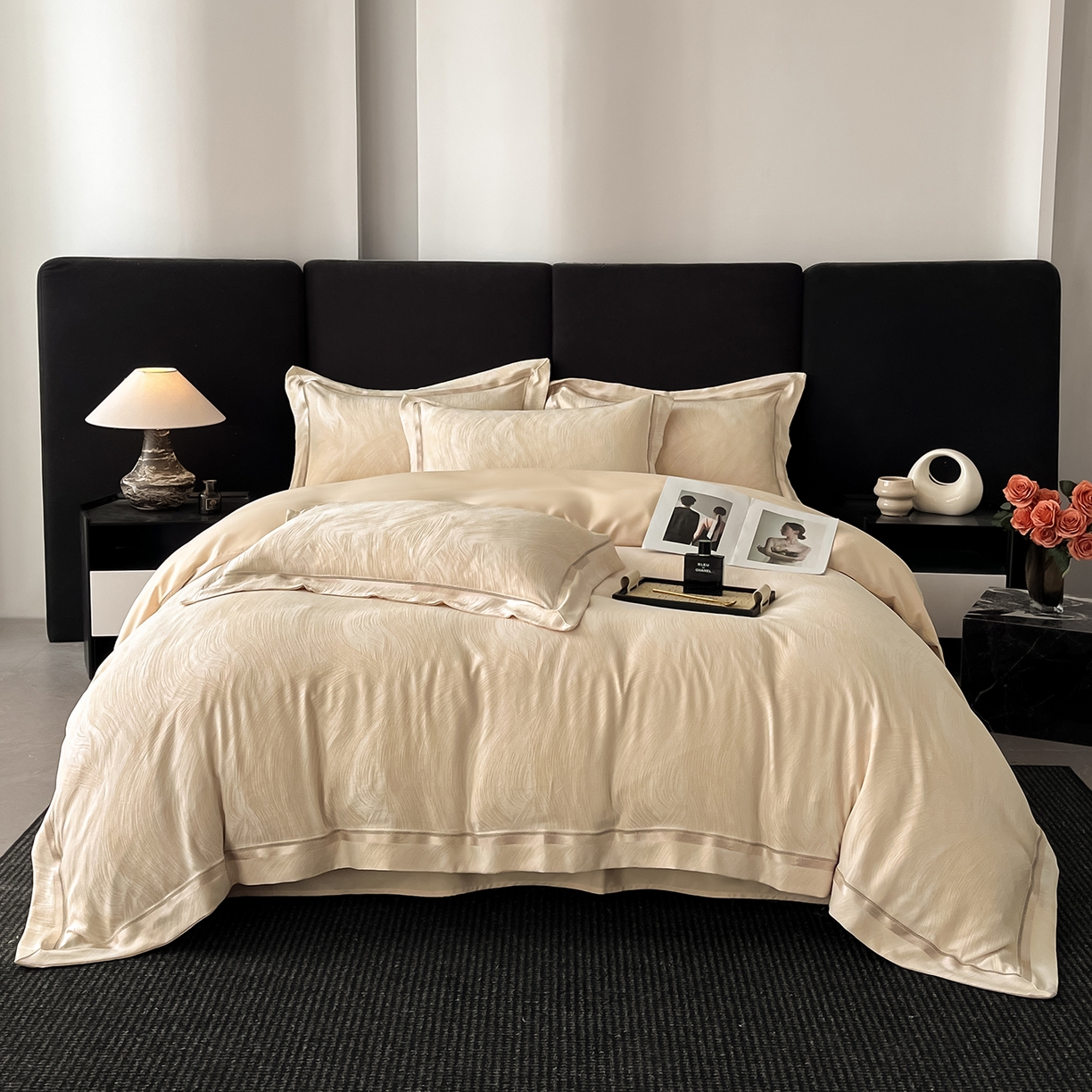 置顶家纺 2026新款摩登天空亲肤磨毛提花系列四件套 摩登天空-浅香槟