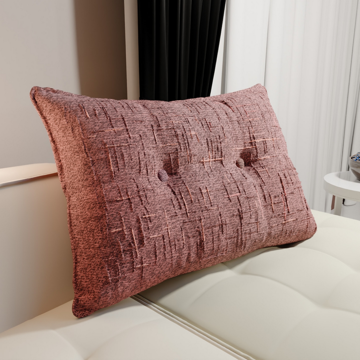 91家纺网 家纺一手货源 找家纺 美达人 2026新款高克重肌理麻靠枕纽扣床头靠枕靠垫 揉合桃