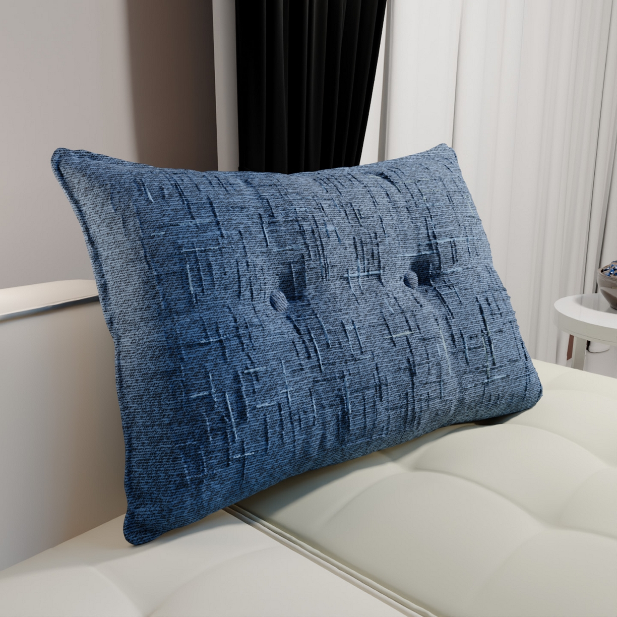 91家纺网 家纺一手货源 找家纺 美达人 2026新款高克重肌理麻靠枕纽扣床头靠枕靠垫 月光蓝