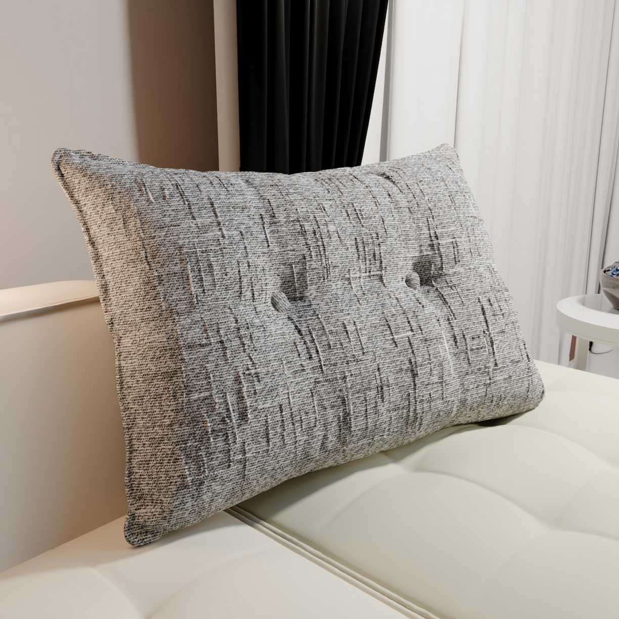 91家纺网 家纺一手货源 找家纺 美达人 2026新款高克重肌理麻靠枕纽扣床头靠枕靠垫 大气灰