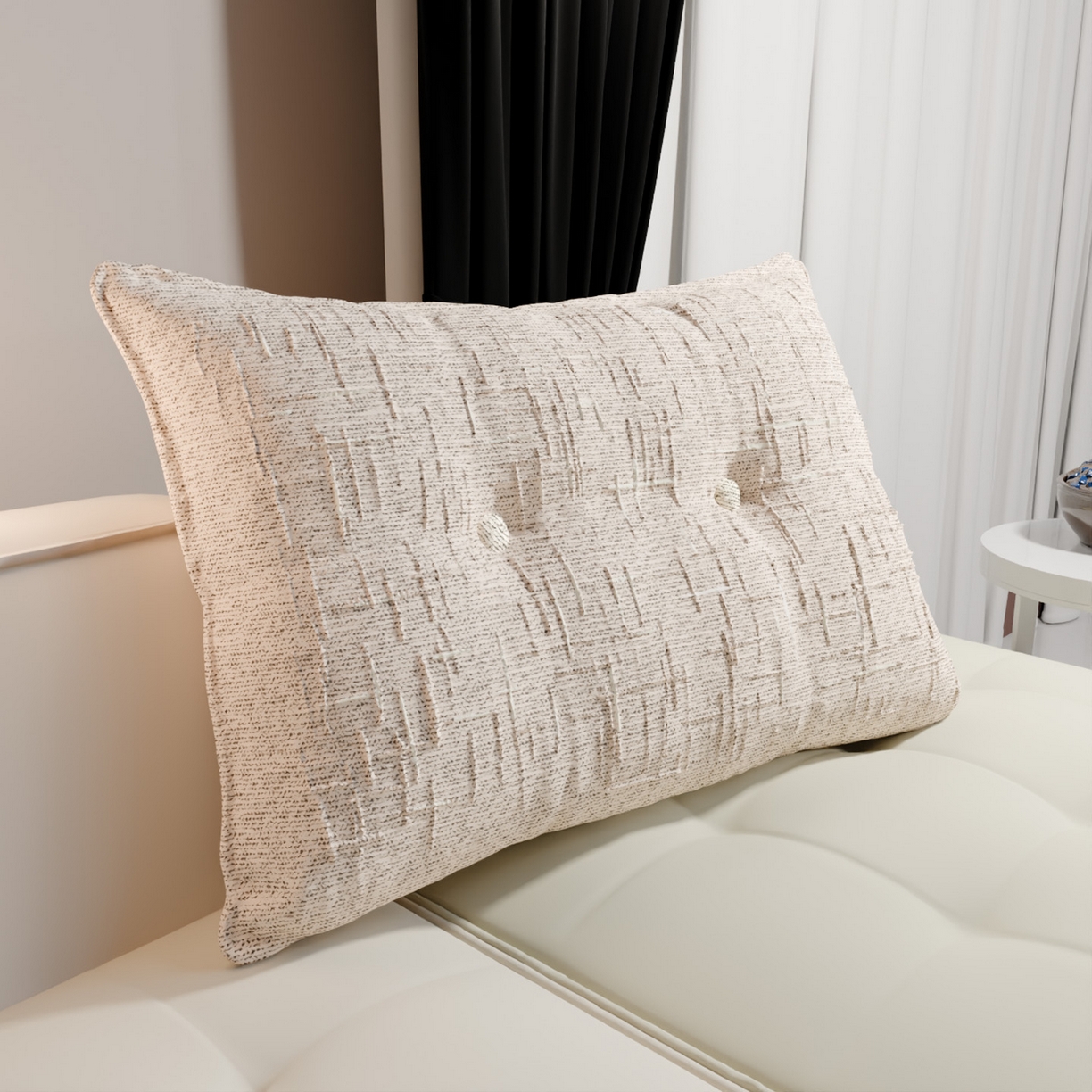 91家纺网 家纺一手货源 找家纺 美达人 2026新款高克重肌理麻靠枕纽扣床头靠枕靠垫 樱尔白