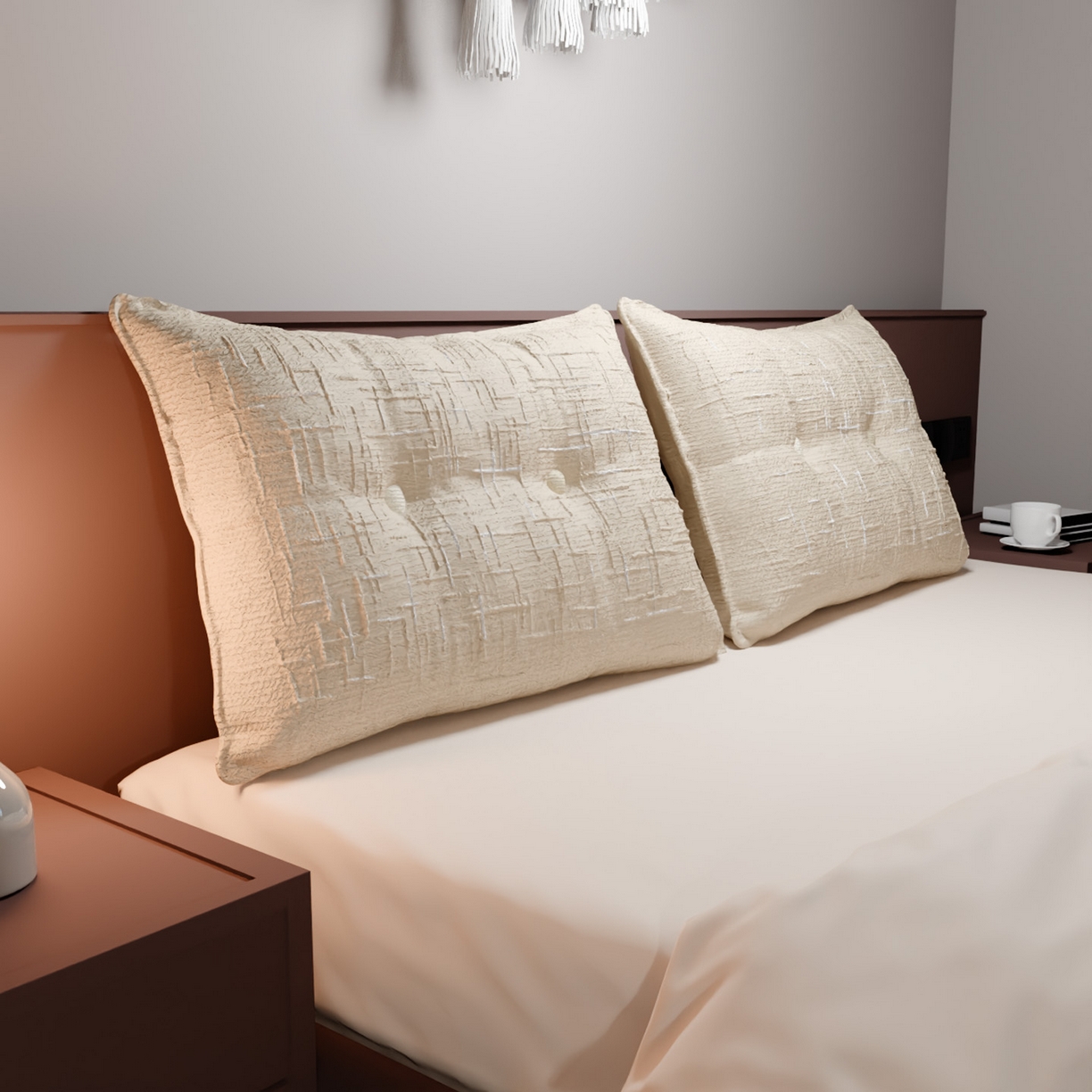 91家纺网 家纺一手货源 找家纺 美达人 2026新款高克重肌理麻靠枕纽扣床头靠枕靠垫 米色2