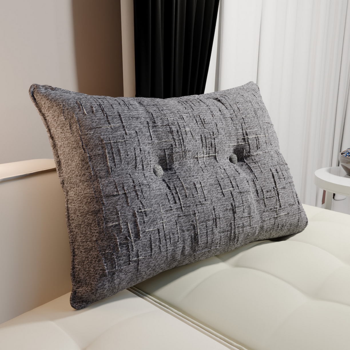 91家纺网 家纺一手货源 找家纺 美达人 2026新款高克重肌理麻靠枕纽扣床头靠枕靠垫 碳灰色