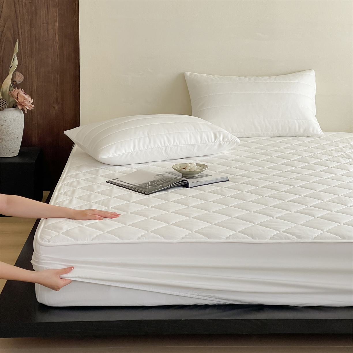 91家纺网 家纺一手货源 找家纺 三味舒屋 2026新款三防功能夹棉床笠床垫保护罩（严格控价：券后135/155/165） 纯净白