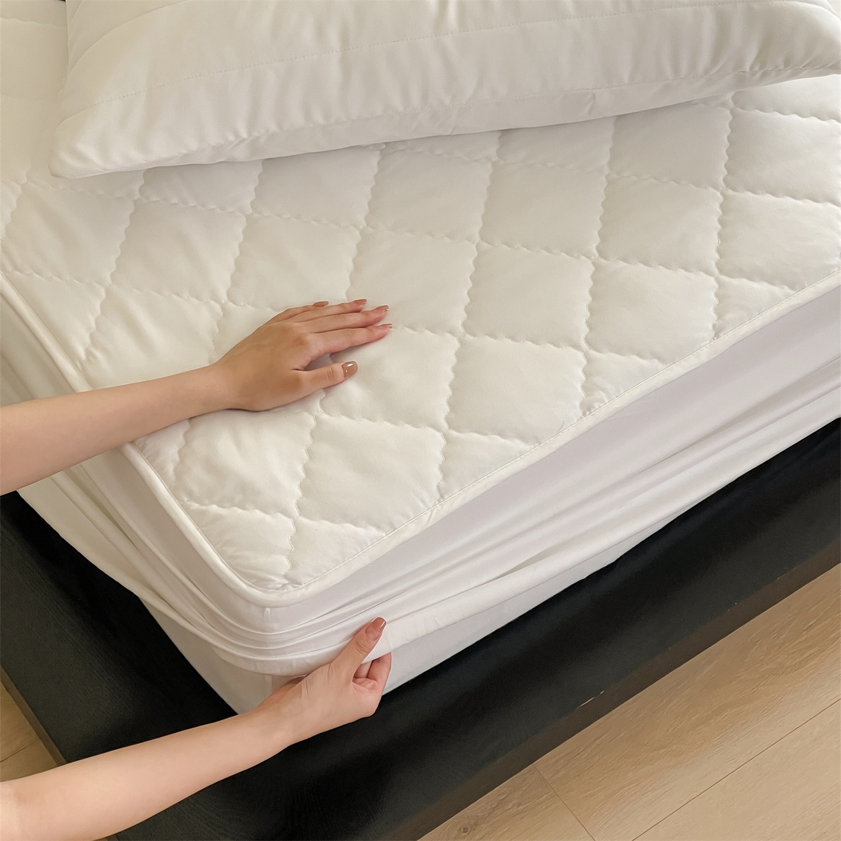 91家纺网 家纺一手货源 找家纺 三味舒屋 2026新款三防功能夹棉床笠床垫保护罩（严格控价：券后135/155/165） 纯净白