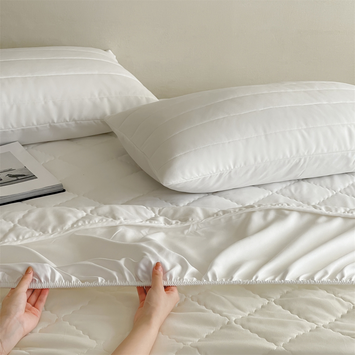 91家纺网 家纺一手货源 找家纺 三味舒屋 2026新款三防功能夹棉床笠床垫保护罩（严格控价：券后135/155/165） 纯净白