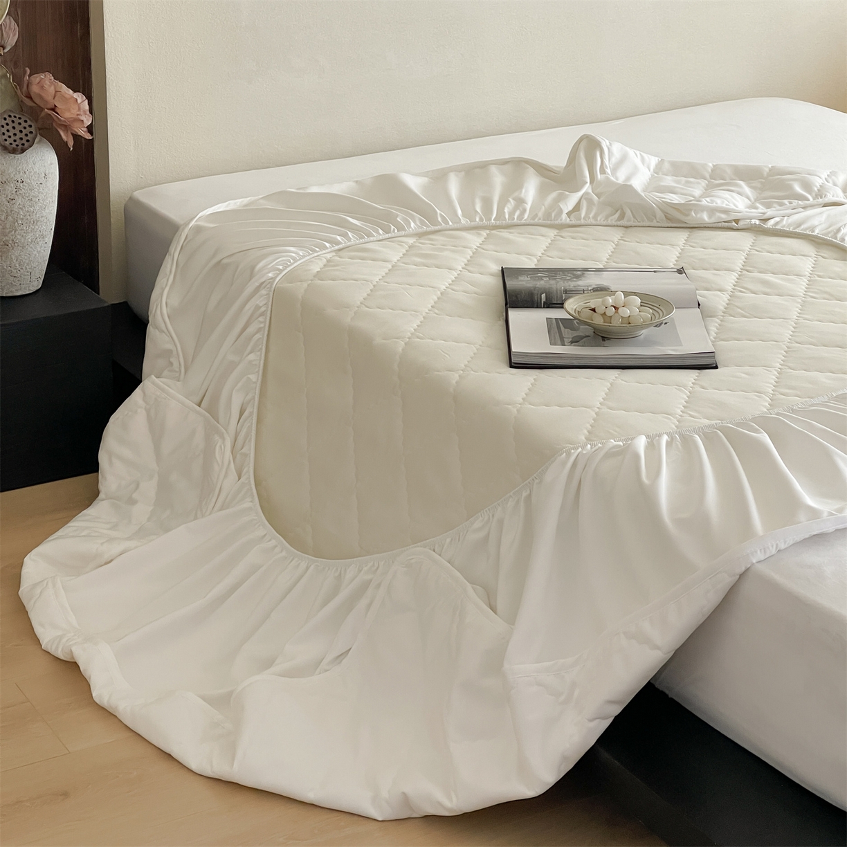 91家纺网 家纺一手货源 找家纺 三味舒屋 2026新款三防功能夹棉床笠床垫保护罩（严格控价：券后135/155/165） 纯净白