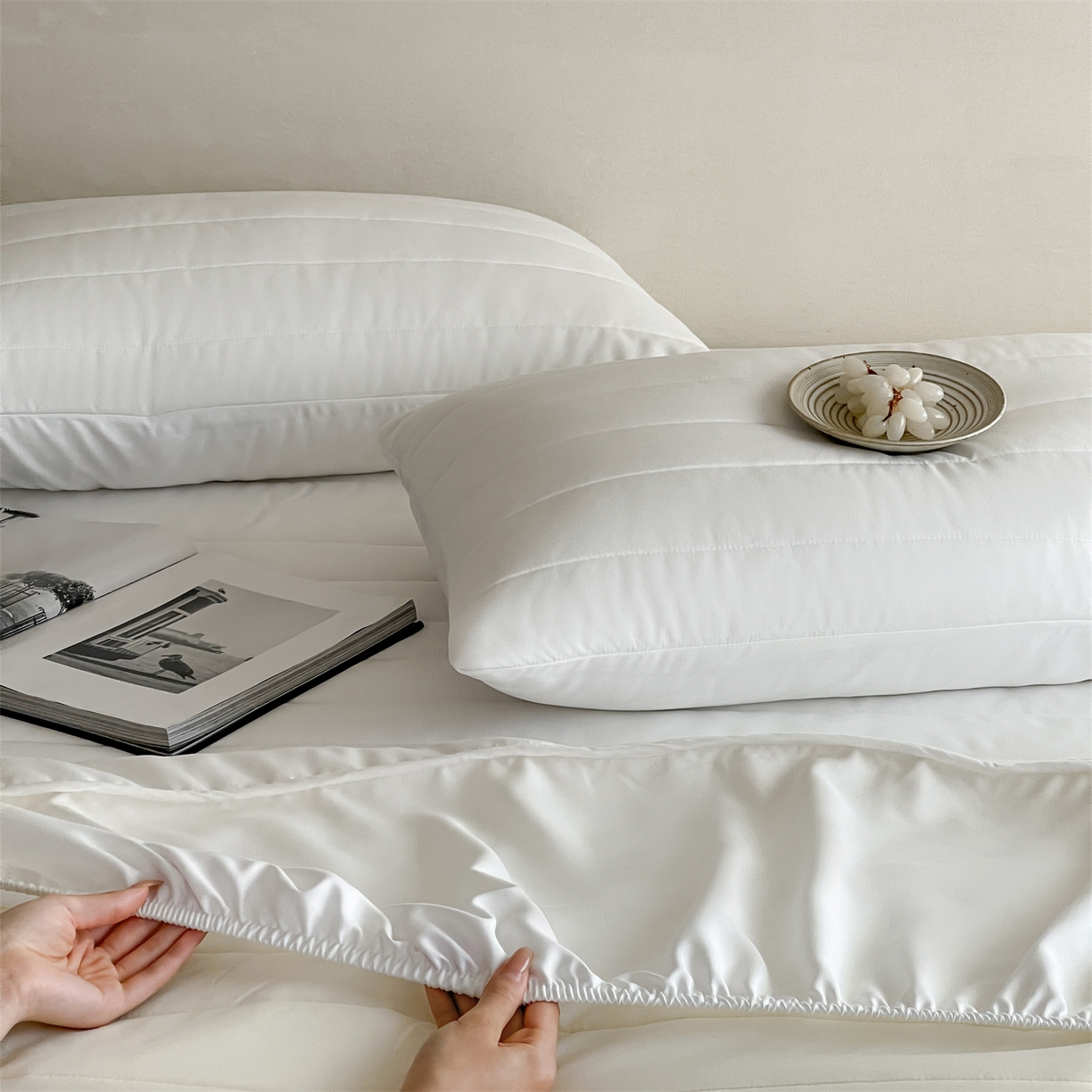 91家纺网 家纺一手货源 找家纺 三味舒屋 2026新款三防功能夹棉床笠床垫保护罩（严格控价：券后135/155/165） 净月白