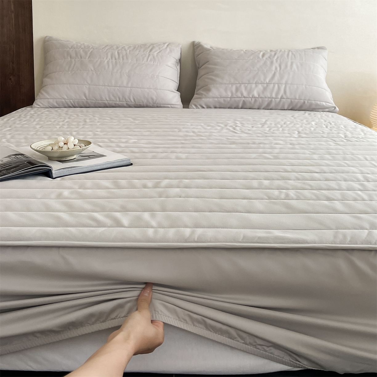 91家纺网 家纺一手货源 找家纺 三味舒屋 2026新款三防功能夹棉床笠床垫保护罩（严格控价：券后135/155/165） 净月灰