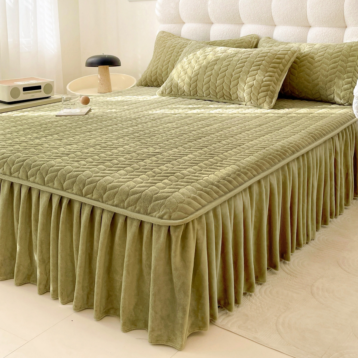 （总）格真 2025新款高克重牛奶绒夹棉床裙三件套（裙边高度45公分）