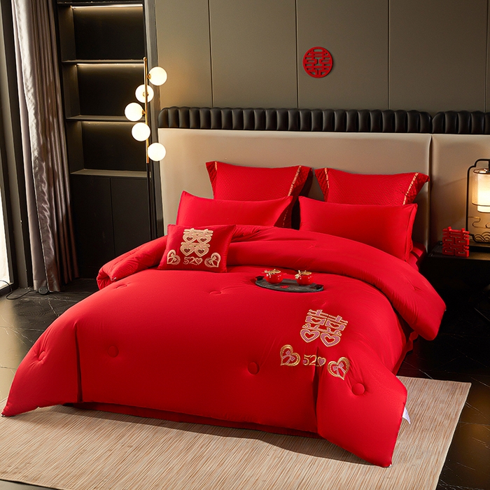 91家纺网 家纺一手货源 找家纺 （总）啊雅家居 2026新款绣花婚庆被芯结婚被子大红送礼被-婚庆被子-喜到