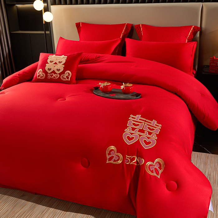 91家纺网 家纺一手货源 找家纺 （总）啊雅家居 2026新款绣花婚庆被芯结婚被子大红送礼被-婚庆被子-喜到