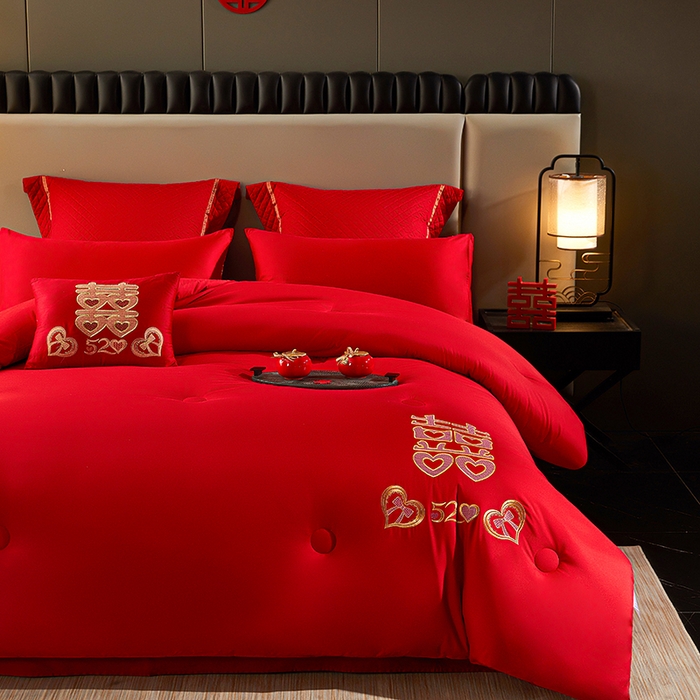 91家纺网 家纺一手货源 找家纺 （总）啊雅家居 2026新款绣花婚庆被芯结婚被子大红送礼被-婚庆被子-喜到