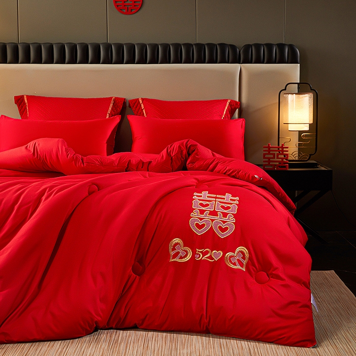 91家纺网 家纺一手货源 找家纺 （总）啊雅家居 2026新款绣花婚庆被芯结婚被子大红送礼被-婚庆被子-喜到