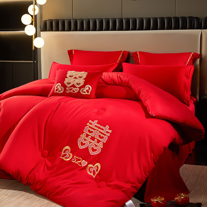 91家纺网 家纺一手货源 找家纺 （总）啊雅家居 2026新款绣花婚庆被芯结婚被子大红送礼被-婚庆被子-喜到