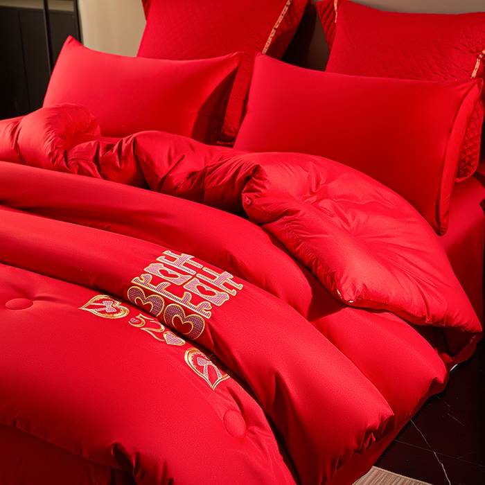 91家纺网 家纺一手货源 找家纺 （总）啊雅家居 2026新款绣花婚庆被芯结婚被子大红送礼被-婚庆被子-喜到