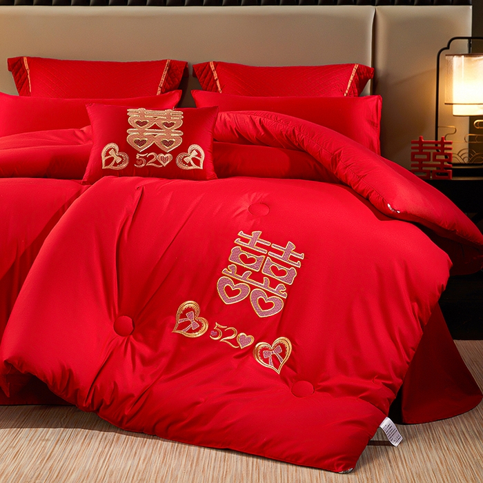 91家纺网 家纺一手货源 找家纺 （总）啊雅家居 2026新款绣花婚庆被芯结婚被子大红送礼被-婚庆被子-喜到