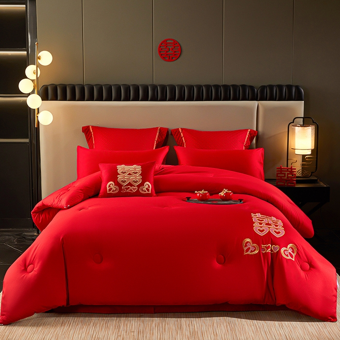 91家纺网 家纺一手货源 找家纺 （总）啊雅家居 2026新款绣花婚庆被芯结婚被子大红送礼被-婚庆被子-喜到