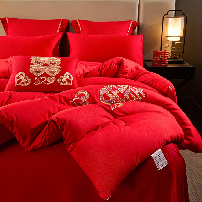 91家纺网 家纺一手货源 找家纺 （总）啊雅家居 2026新款绣花婚庆被芯结婚被子大红送礼被-婚庆被子-喜到