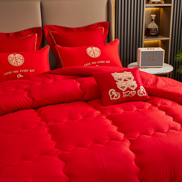 91家纺网 家纺一手货源 找家纺 （总）啊雅家居 2026新款简约婚庆被子大红被芯-喜结良缘