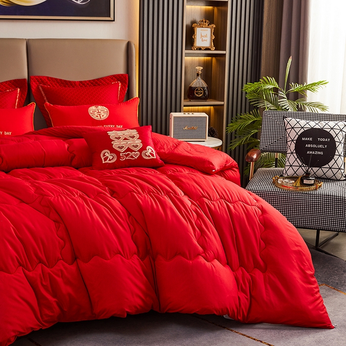 91家纺网 家纺一手货源 找家纺 （总）啊雅家居 2026新款简约婚庆被子大红被芯-喜结良缘