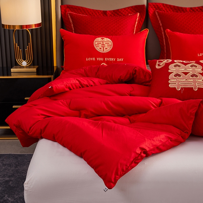 91家纺网 家纺一手货源 找家纺 （总）啊雅家居 2026新款简约婚庆被子大红被芯-喜结良缘