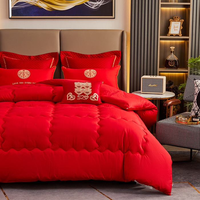 91家纺网 家纺一手货源 找家纺 （总）啊雅家居 2026新款简约婚庆被子大红被芯-喜结良缘