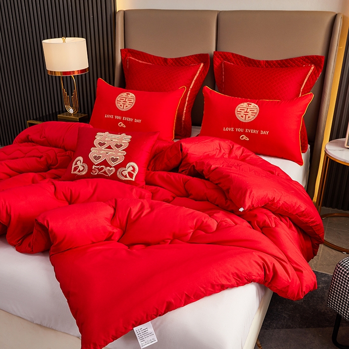 91家纺网 家纺一手货源 找家纺 （总）啊雅家居 2026新款简约婚庆被子大红被芯-喜结良缘