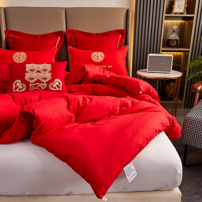 91家纺网 家纺一手货源 找家纺 （总）啊雅家居 2026新款简约婚庆被子大红被芯-喜结良缘
