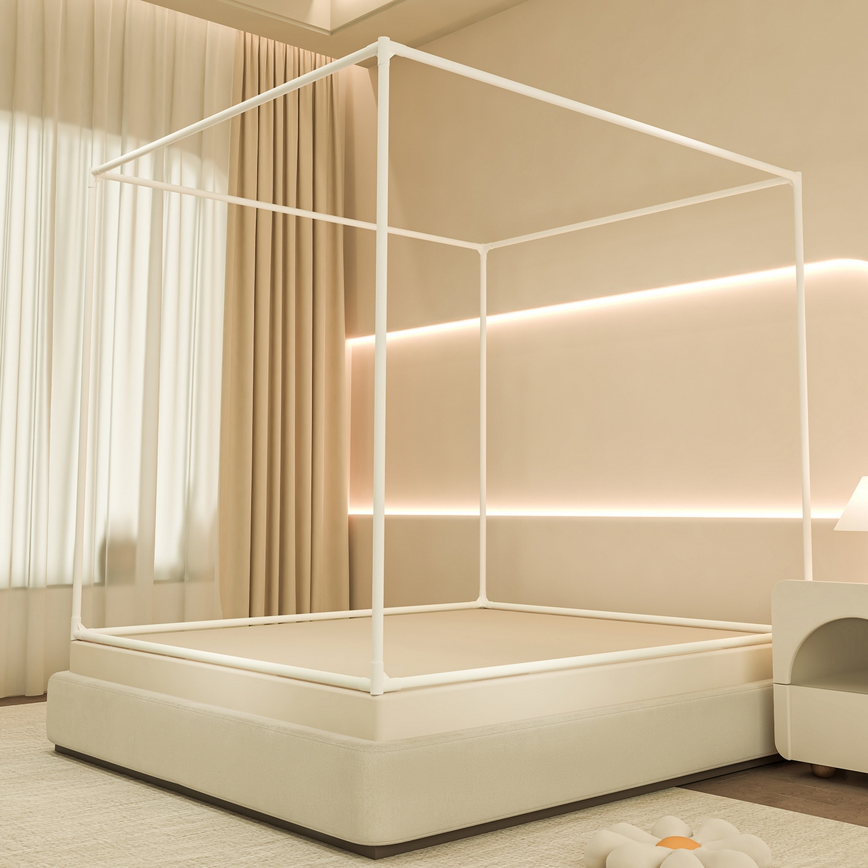 91家纺网 家纺一手货源 找家纺 千逸虹 2026新款卡通加密加大全底坐床遮光防摔回底蚊帐 草莓小熊-全底