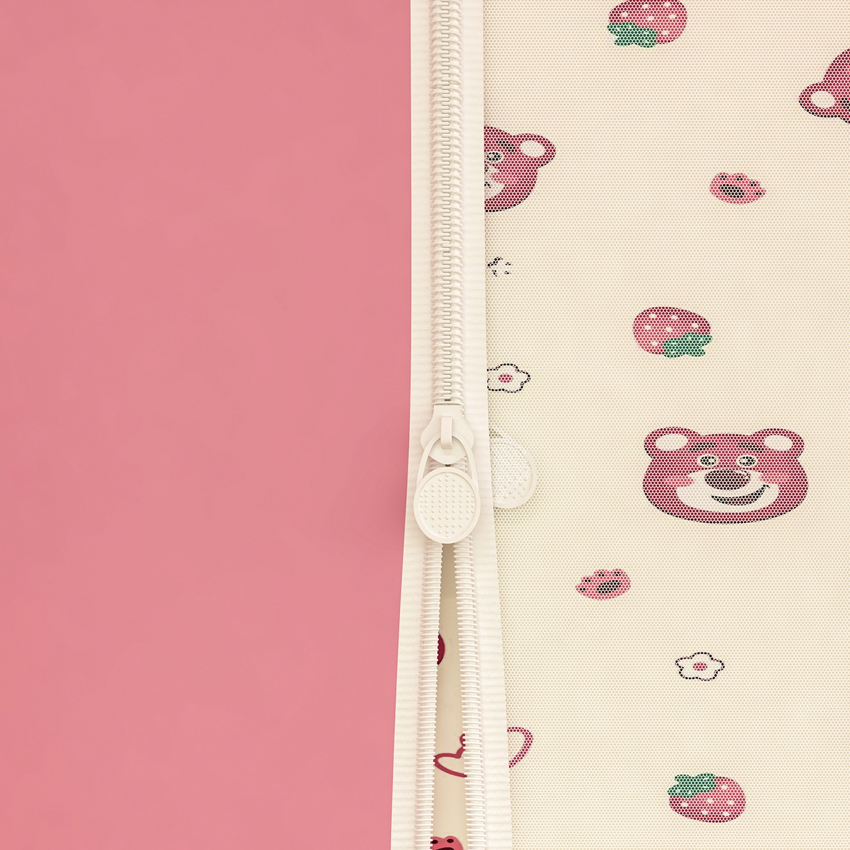 91家纺网 家纺一手货源 找家纺 千逸虹 2026新款卡通加密加大全底坐床遮光防摔回底蚊帐 草莓小熊-全底