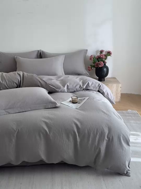 91家纺网 家纺一手货源 找家纺 格里芬家纺 2026新款全棉水洗立体浮雕提花纯棉四件套 石烁-太空灰