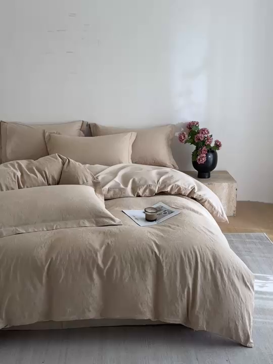 91家纺网 家纺一手货源 找家纺 格里芬家纺 2026新款全棉水洗立体浮雕提花纯棉四件套 花香韵美-米杏