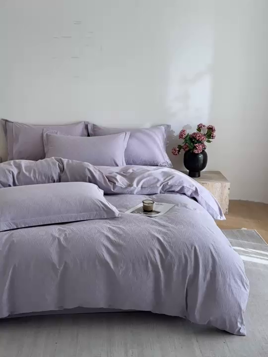 91家纺网 家纺一手货源 找家纺 格里芬家纺 2026新款全棉水洗立体浮雕提花纯棉四件套 恩特斯大-丁香紫